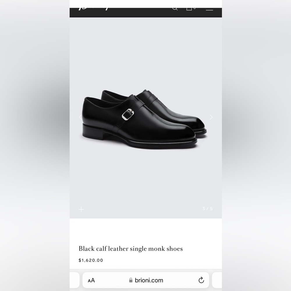 Brioni Black Calf Leather Single Monk Shoes